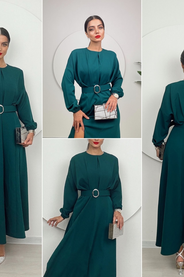 Long Dress With Pleated Belt