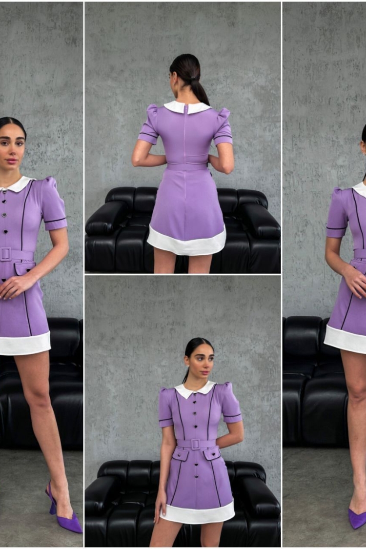 Garnished Heart Button Belted Dress