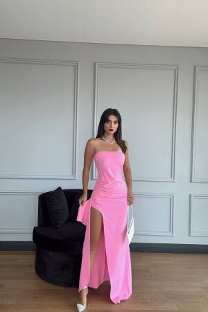 Slit Strapless Atlas Dress - Miss Janell - Globality Store - Women Clothes Wholesale Turkey