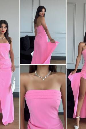 Slit Strapless Atlas Dress - Miss Janell - Globality Store - Women Clothes Wholesale Turkey