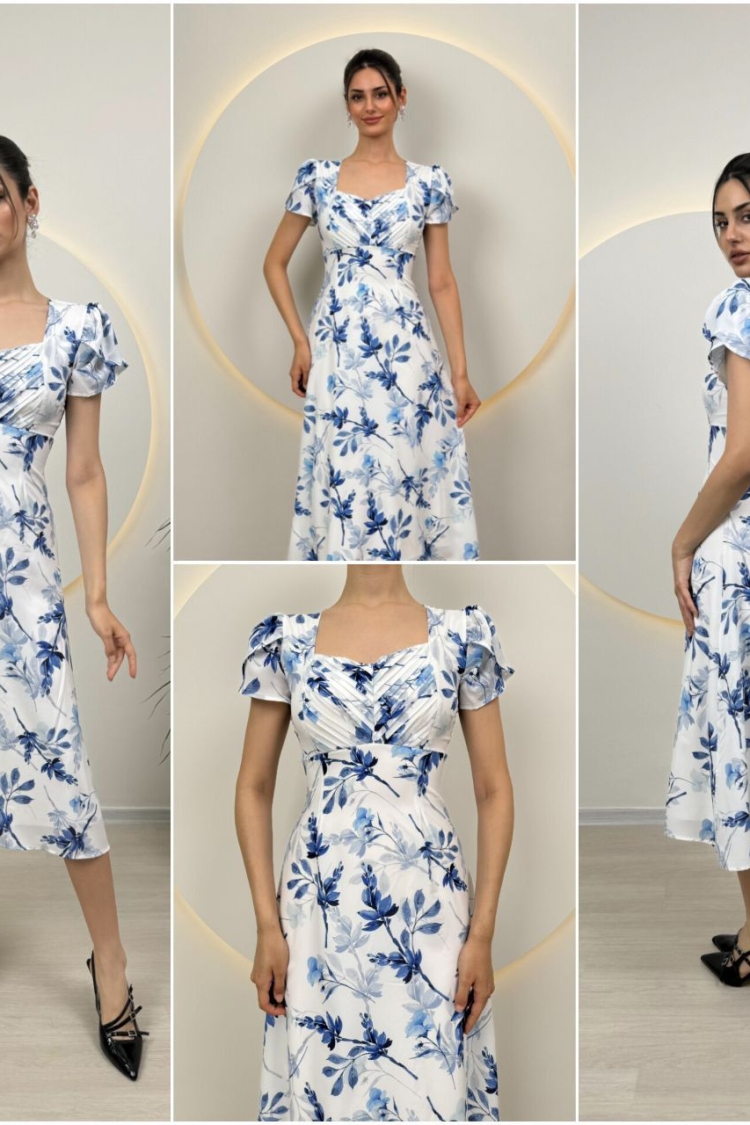 Leaf Pattern Crepe Dress
