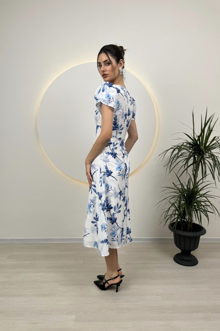 Leaf Pattern Crepe Dress