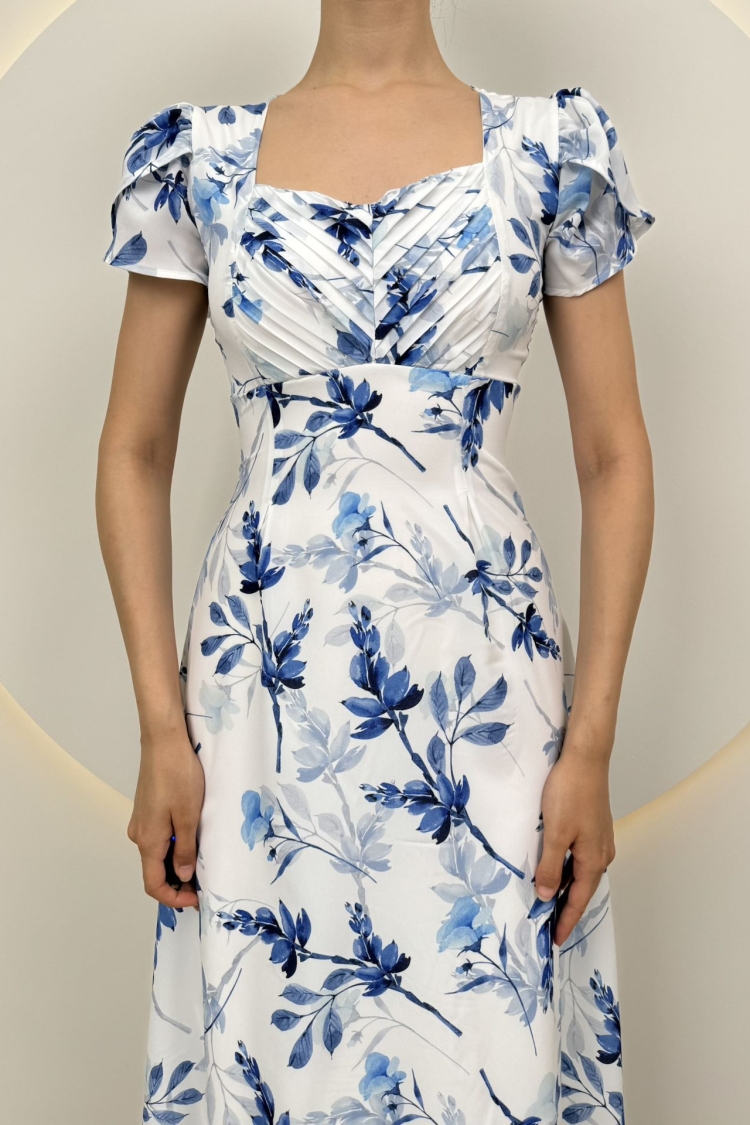 Leaf Pattern Crepe Dress