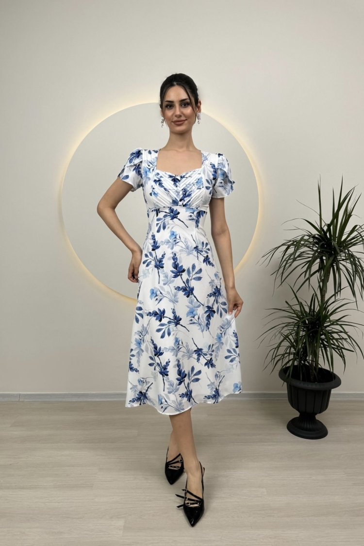 Leaf Pattern Crepe Dress