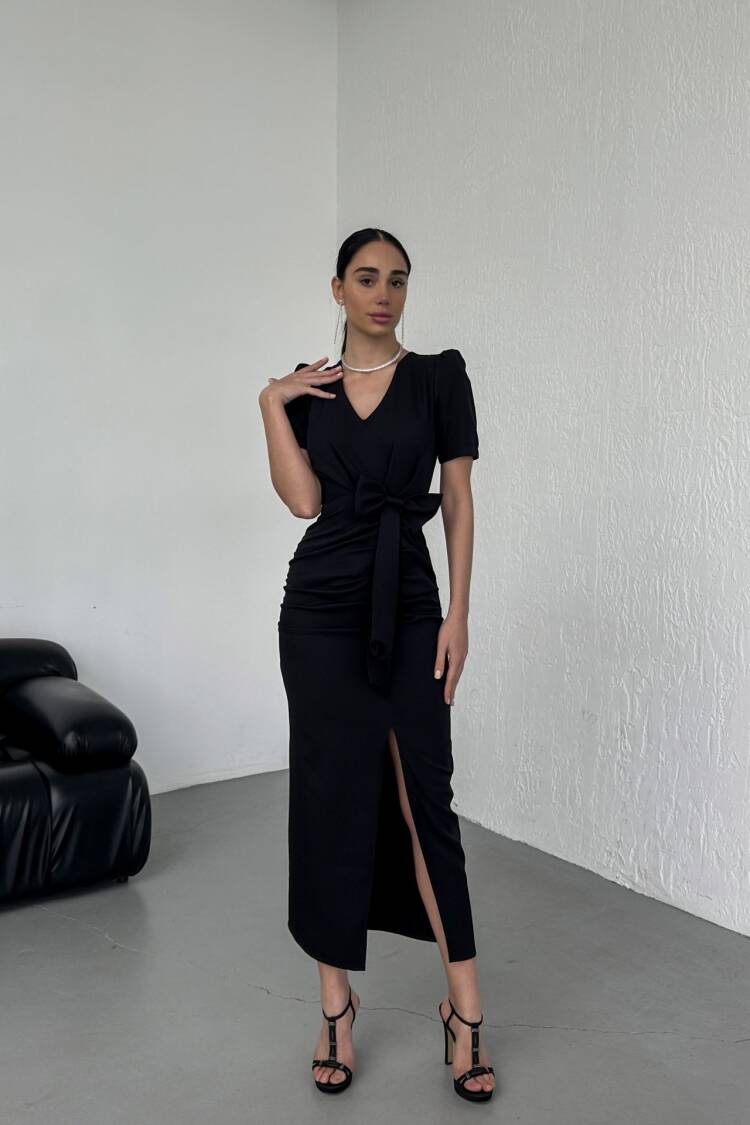 Front Ruffle Fyonk Detail Atlas Dress - Miss Janell - Globality Store - Women Clothes Wholesale Turkey