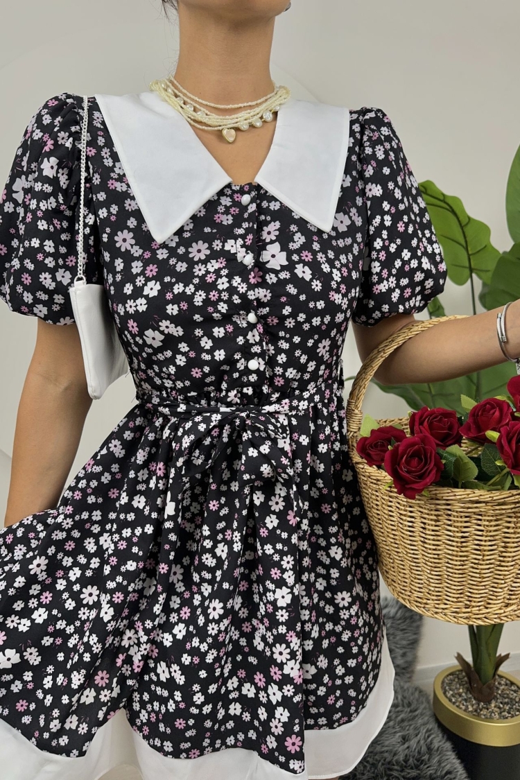 Collar Detail Crepe Mini Dress