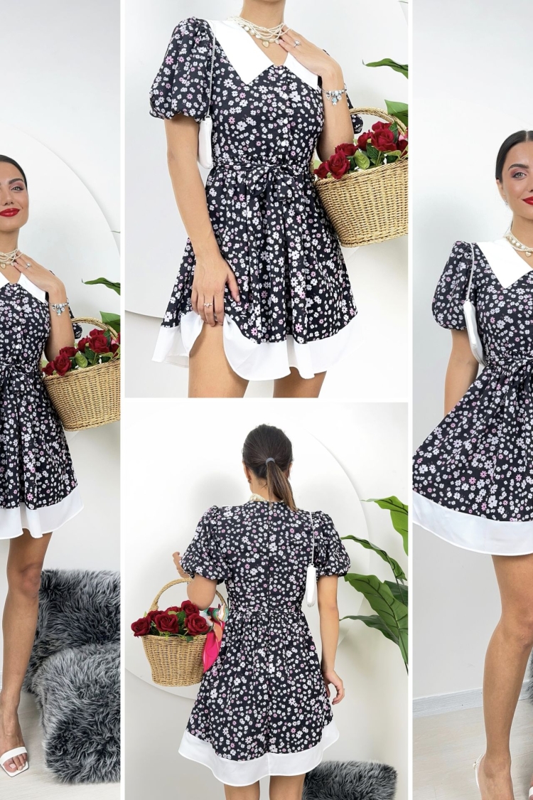 Collar Detail Crepe Mini Dress