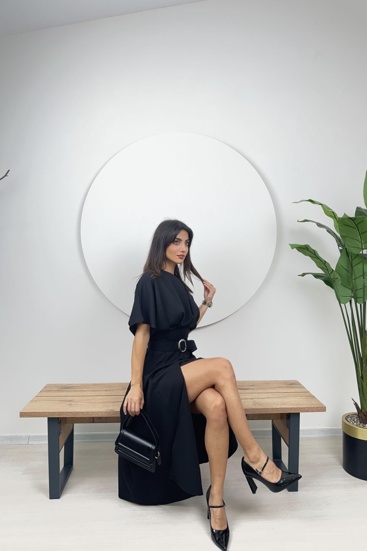 Atlas Fabric Belted Dress