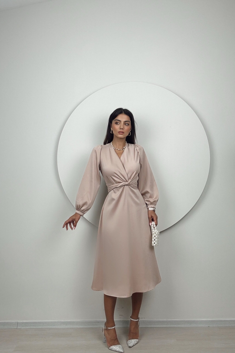 Satin Belted Dress - Miss Janell - Globality Store - Women Clothes Wholesale Turkey