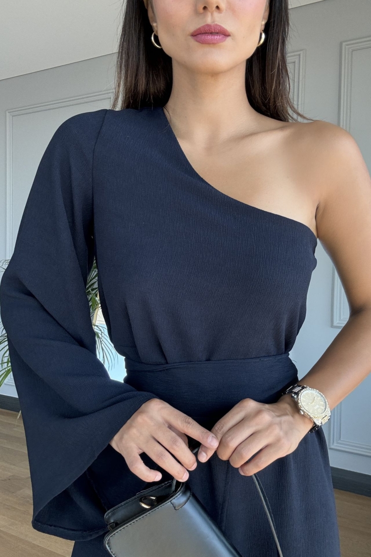 One Shoulder Crinkle Fringe Dress - Miss Janell - Globality Store - Women Clothes Wholesale Turkey