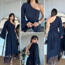 One Shoulder Crinkle Fringe Dress - Miss Janell - Globality Store - Women Clothes Wholesale Turkey