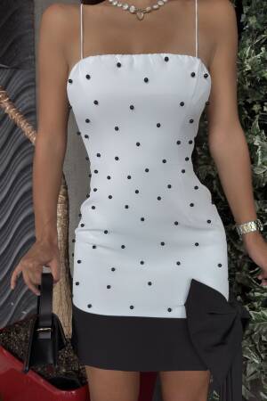 Pearl Striped Bow Detail Strapless Mini Dress - Miss Janell - Globality Store - Women Clothes Wholesale Turkey
