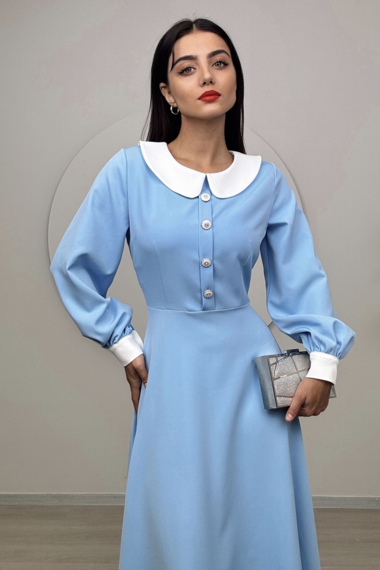 Midi Baby Collar Dress - Miss Janell - Globality Store - Women Clothes Wholesale Turkey