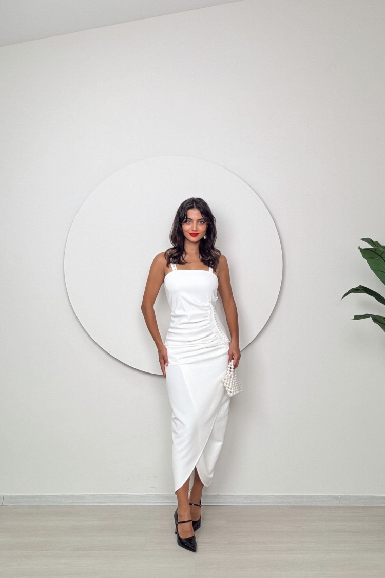 Pearl Detailed Pleated Dress