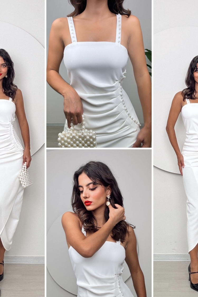 Pearl Detailed Pleated Dress