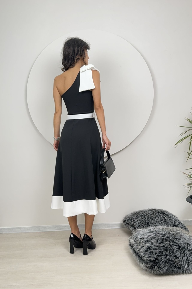 One Shoulder Bow Belted Dress