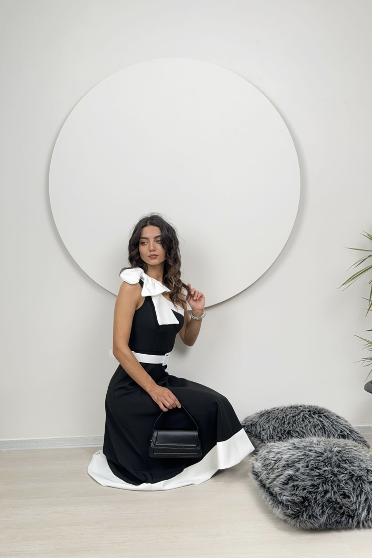 One Shoulder Bow Belted Dress