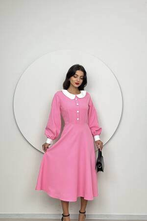 Midi Baby Collar Dress - Miss Janell - Globality Store - Women Clothes Wholesale Turkey