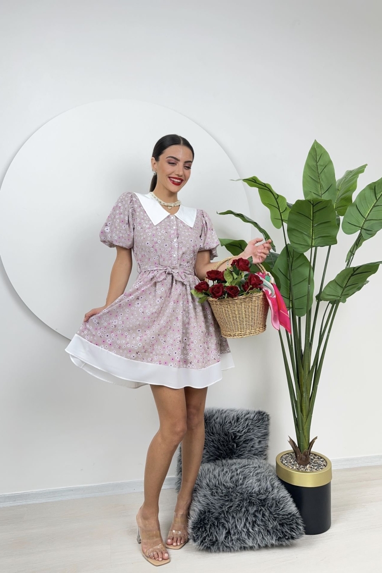 Collar Detail Crepe Mini Dress - Miss Janell - Globality Store - Women Clothes Wholesale Turkey