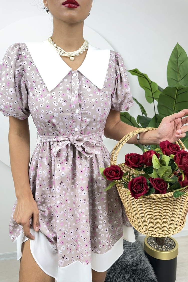 Collar Detail Crepe Mini Dress
