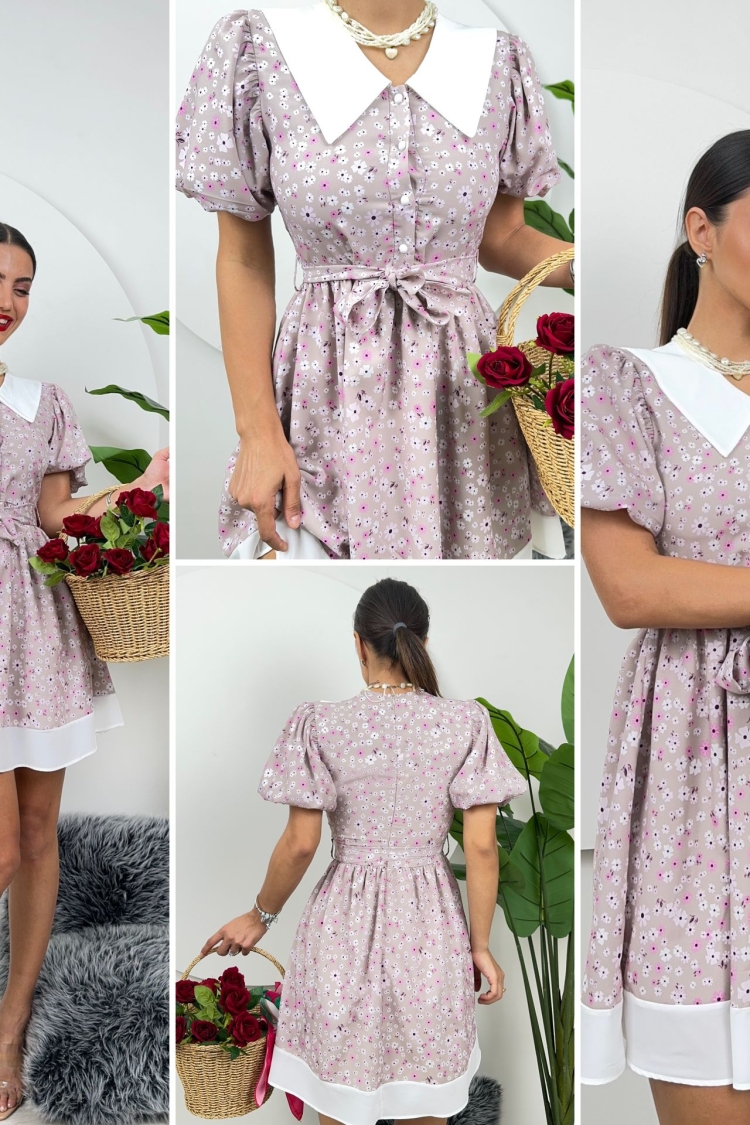 Collar Detail Crepe Mini Dress