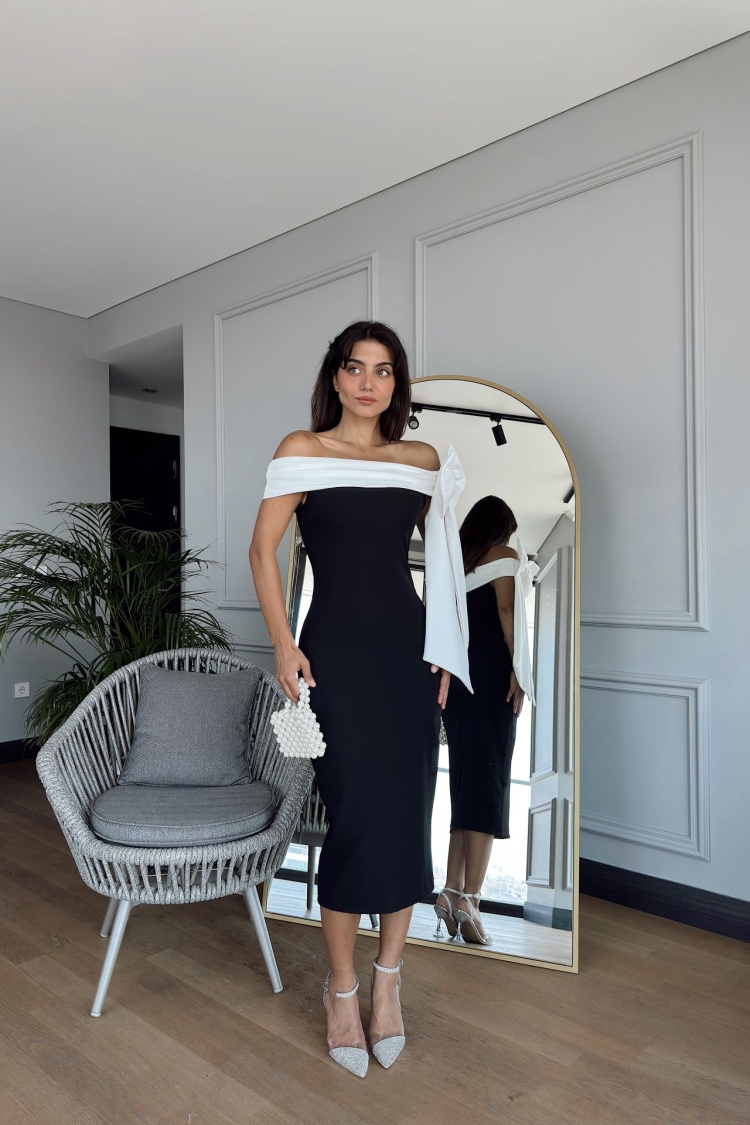 Shoulder Bow Detail Design Dress - Miss Janell - Globality Store - Women Clothes Wholesale Turkey