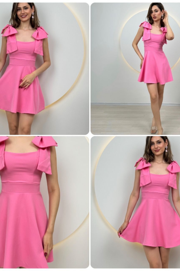 Two Shoulder Bow Detail Mini Dress