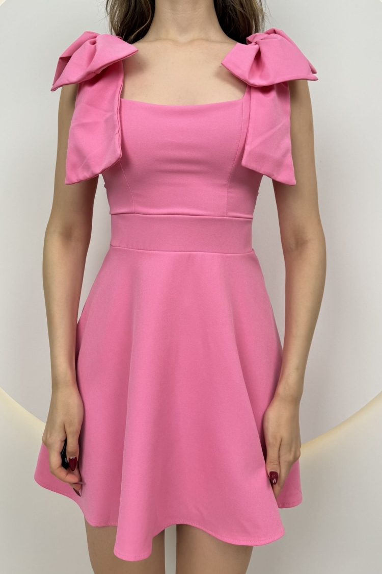 Two Shoulder Bow Detail Mini Dress