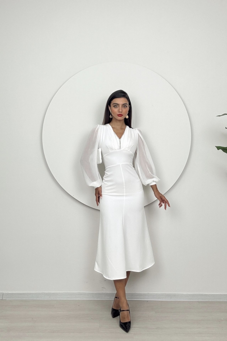 Sleeves Chiffon Atlas Dress