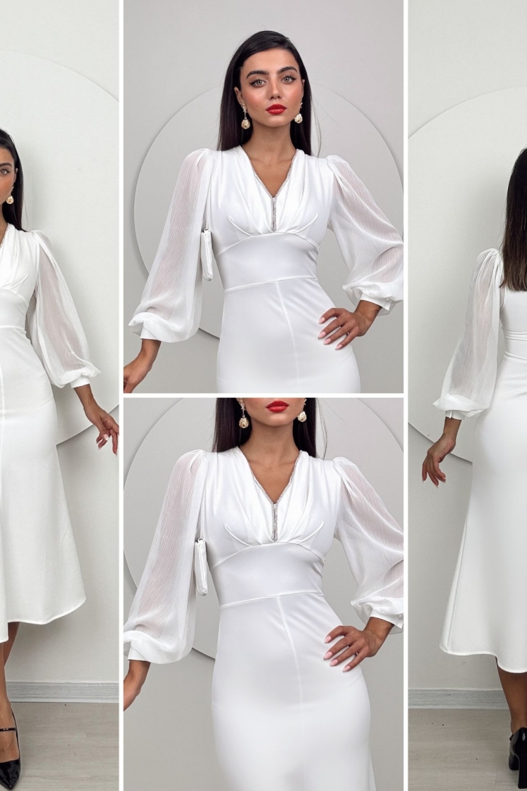 Sleeves Chiffon Atlas Dress