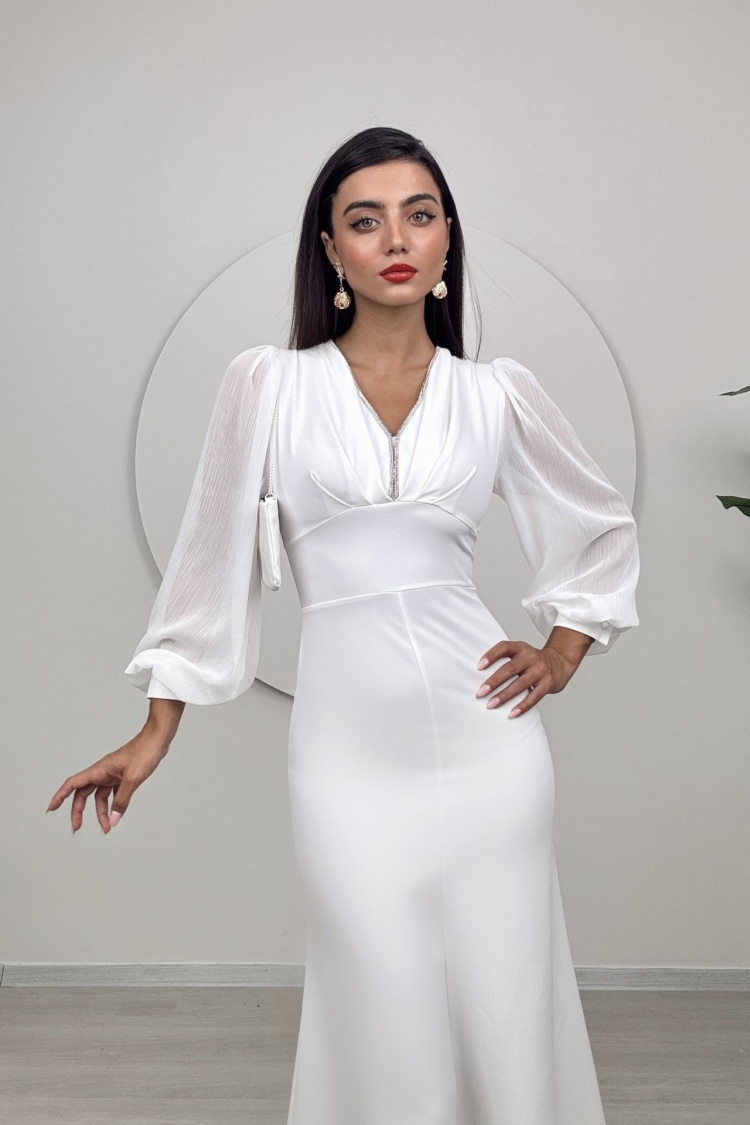 Sleeves Chiffon Atlas Dress - Brand: Miss Janell - Women's Clothing Wholesale - Globality Store
