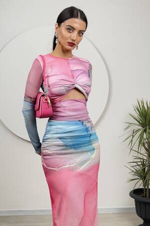 Tulle Fabric Printed Dress - Miss Janell - Globality Store - Women Clothes Wholesale Turkey