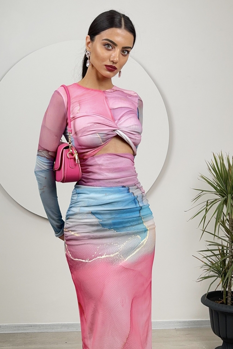 Tulle Fabric Printed Dress