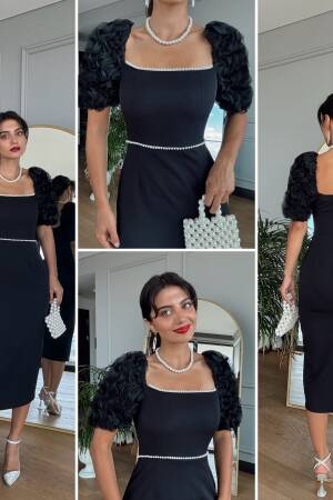 Sleeves Imported Fabric Pearl Deyat Dress - Miss Janell - Globality Store - Women Clothes Wholesale Turkey