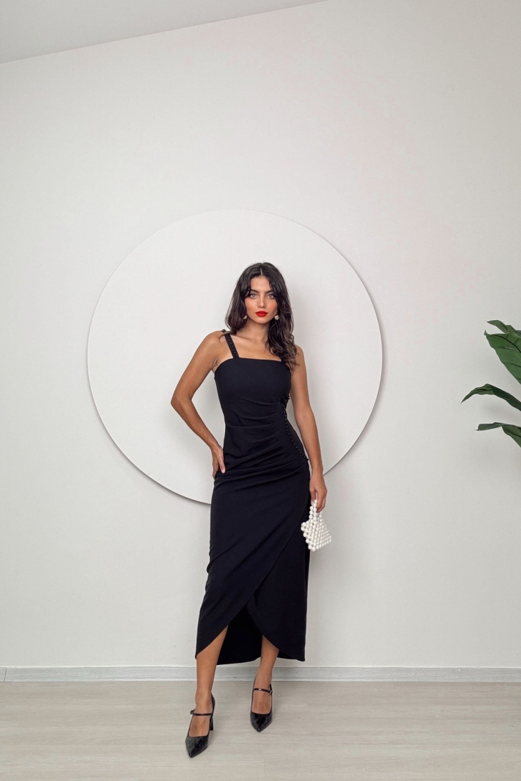 Pearl Detailed Pleated Dress