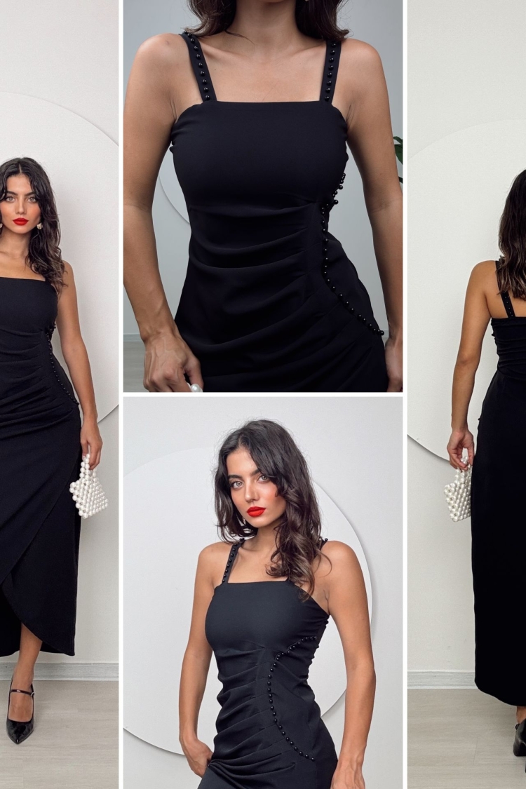 Pearl Detailed Pleated Dress