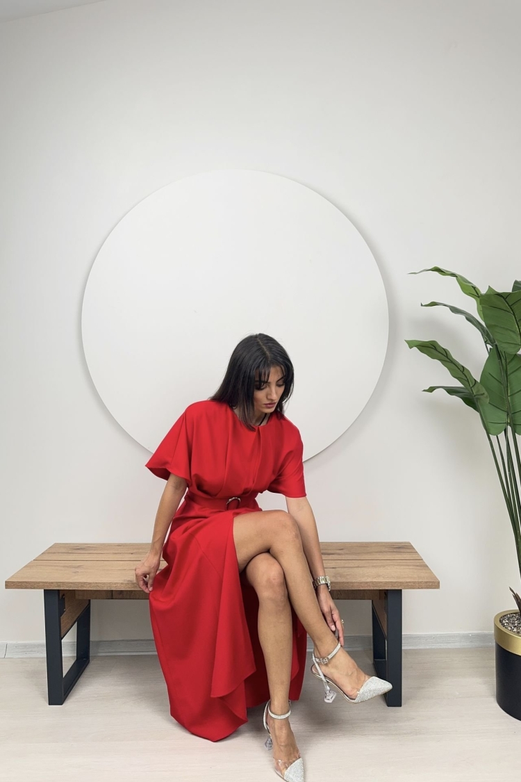 Atlas Fabric Belted Dress