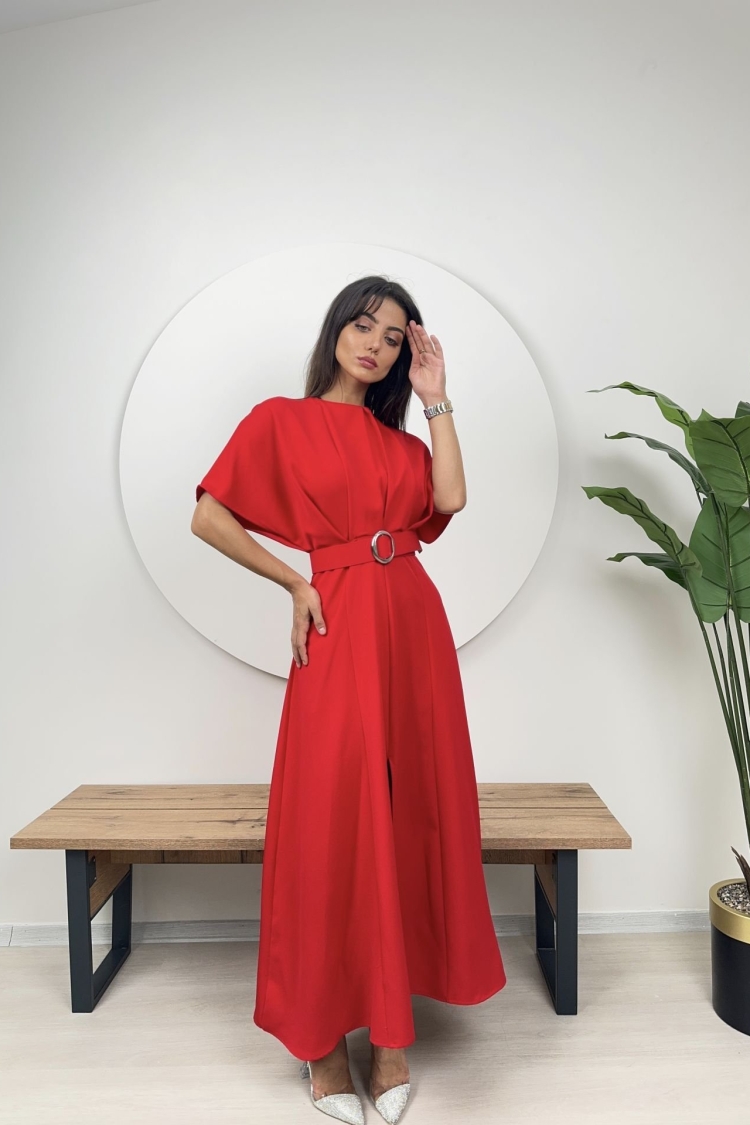 Atlas Fabric Belted Dress
