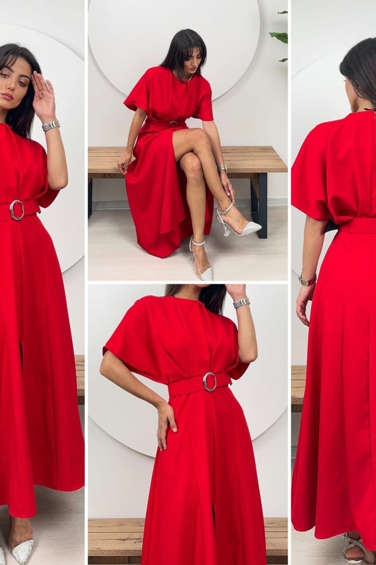 Atlas Fabric Belted Dress
