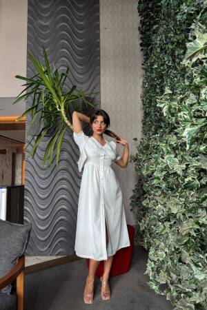 Shile Cloth Lace Detailed Balloon Sleeve Long Dress - Miss Janell - Globality Store - Women Clothes Wholesale Turkey
