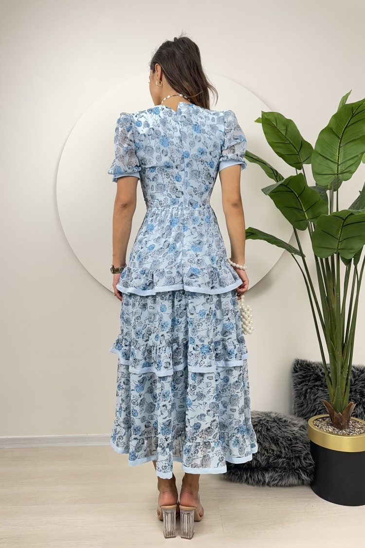 Chiffon Patterned Floor Dress