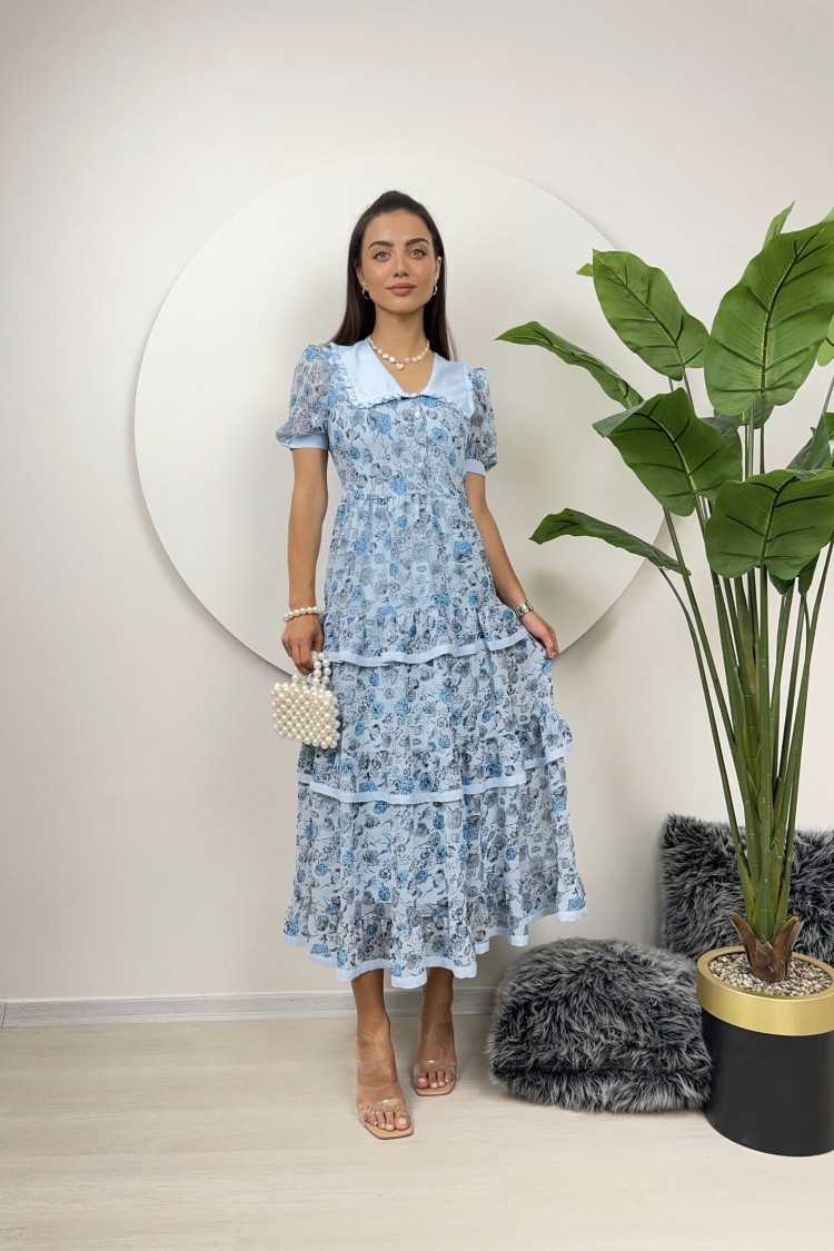 Chiffon Patterned Floor Dress