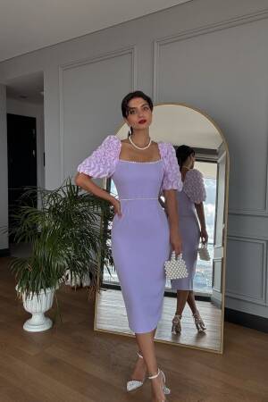 Sleeves Imported Fabric Pearl Deyat Dress - Miss Janell - Globality Store - Women Clothes Wholesale Turkey