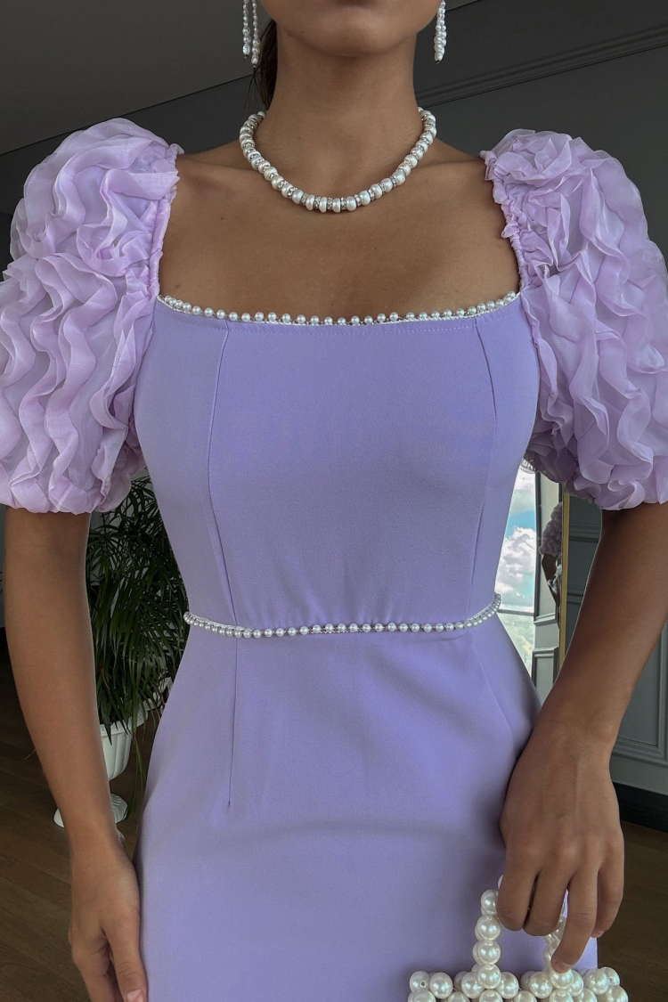 Sleeves Imported Fabric Pearl Deyat Dress - Miss Janell - Globality Store - Women Clothes Wholesale Turkey