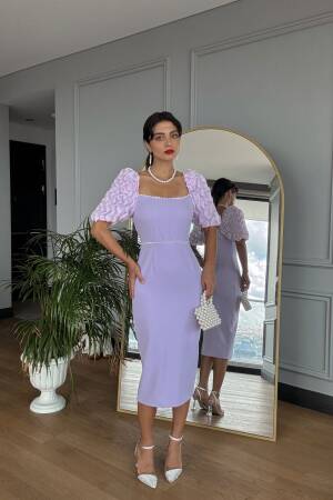Sleeves Imported Fabric Pearl Deyat Dress - Miss Janell - Globality Store - Women Clothes Wholesale Turkey