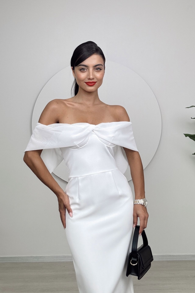 Strapless Chiffon Garnished Atlas Glop Dress - Miss Janell - Globality Store - Women Clothes Wholesale Turkey