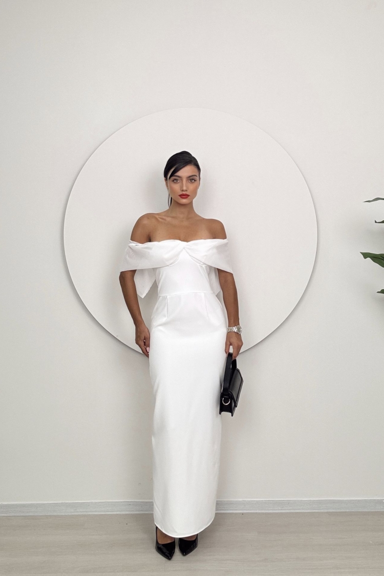 Strapless Chiffon Garnished Atlas Glop Dress