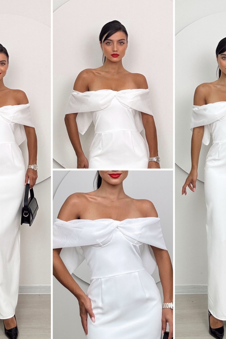 Strapless Chiffon Garnished Atlas Glop Dress
