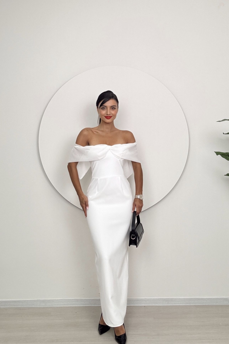 Strapless Chiffon Garnished Atlas Glop Dress
