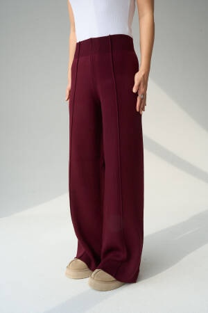 Wick Stitched Trousers - Burgundy - Qustyle - Globality Store - Women Clothes Wholesale Turkey